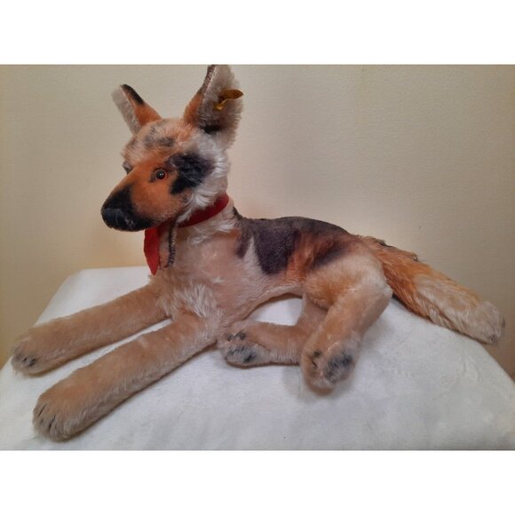 Steiff Arco German Shepherd With Tags Big 22 inch Lying Down Mohair Vintage 70s - Picture 2 of 13